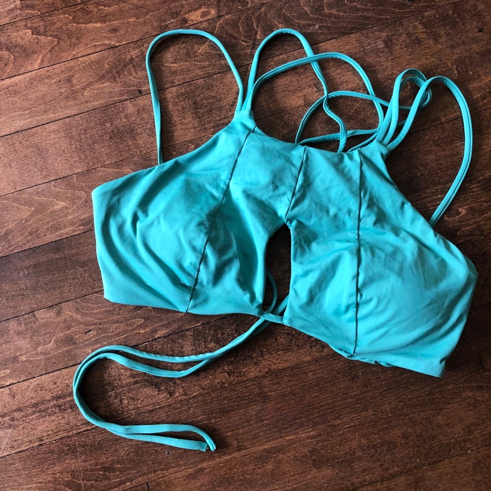 Turquoise Halter Keyhole Swim Suit Top